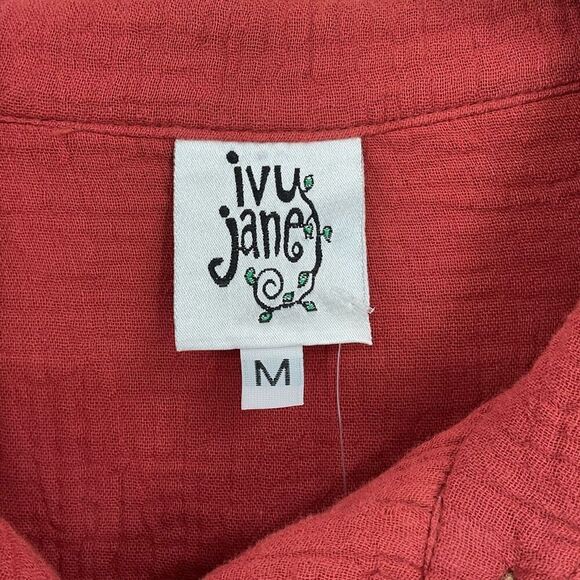 Ivy Jane Gauze Tie Front Bell Sleeve Top Button Front Chevron Terra Cotta Medium - Picture 4 of 10